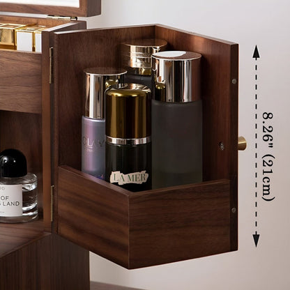 Luxury Solid Walnut Makeup Organizer Box with Drawers and Mirror – Elegant Vanity Storage Cabinet for Jewelry, Cosmetics & Beauty Essentials 4