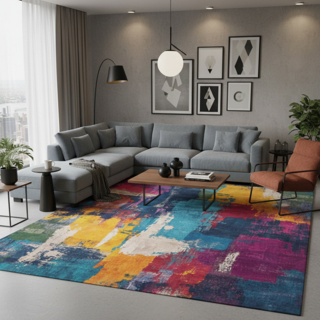 Elara Haus High-Quality Artistic Multi-Colour Area Rug - Modern Painterly Decor