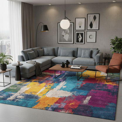 Elara Haus High-Quality Artistic Multi-Colour Area Rug - Modern Painterly Decor