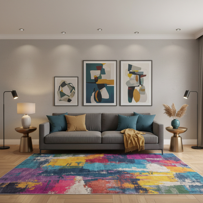 Elara Haus High-Quality Artistic Multi-Colour Area Rug - Modern Painterly Decor