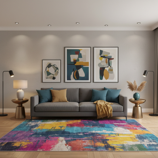 Elara Haus High-Quality Artistic Multi-Colour Area Rug - Modern Painterly Decor
