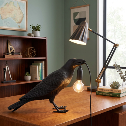 Elara Haus High-Quality Crow Sculpture Table Light - Artistic Novelty Design