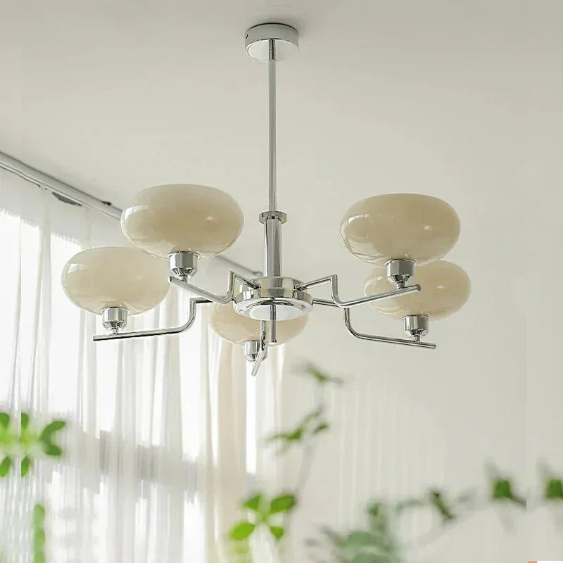 Modern Chandelier with Opal Glass Shades – Elegant Ceiling Lamp 9