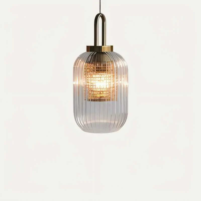 Modern glass pendant lamp with a grooved shade 0