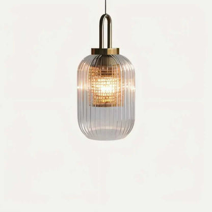 Modern glass pendant lamp with a grooved shade 0