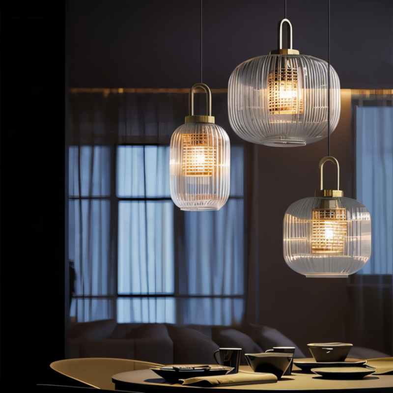 Modern glass pendant lamp with a grooved shade 1