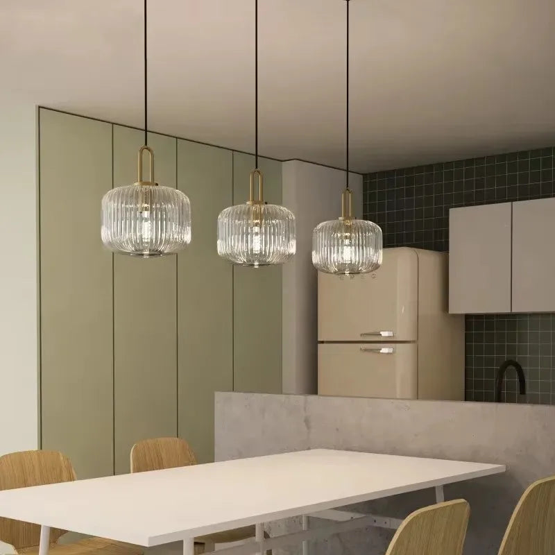 Modern glass pendant lamp with a grooved shade 2