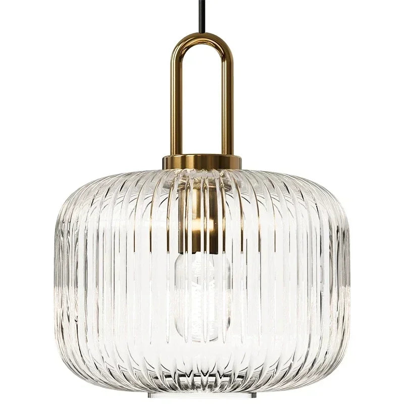 Modern glass pendant lamp with a grooved shade 3