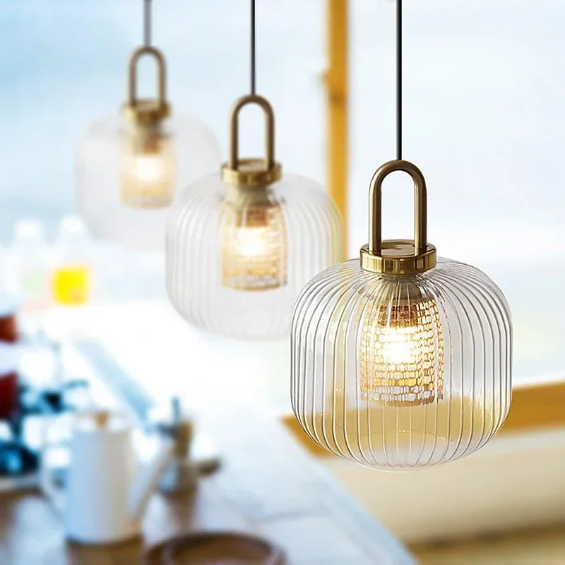 Modern glass pendant lamp with a grooved shade 4