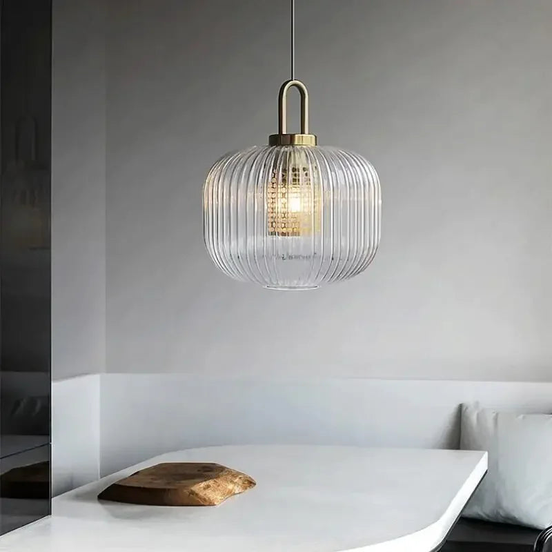 Modern glass pendant lamp with a grooved shade 5