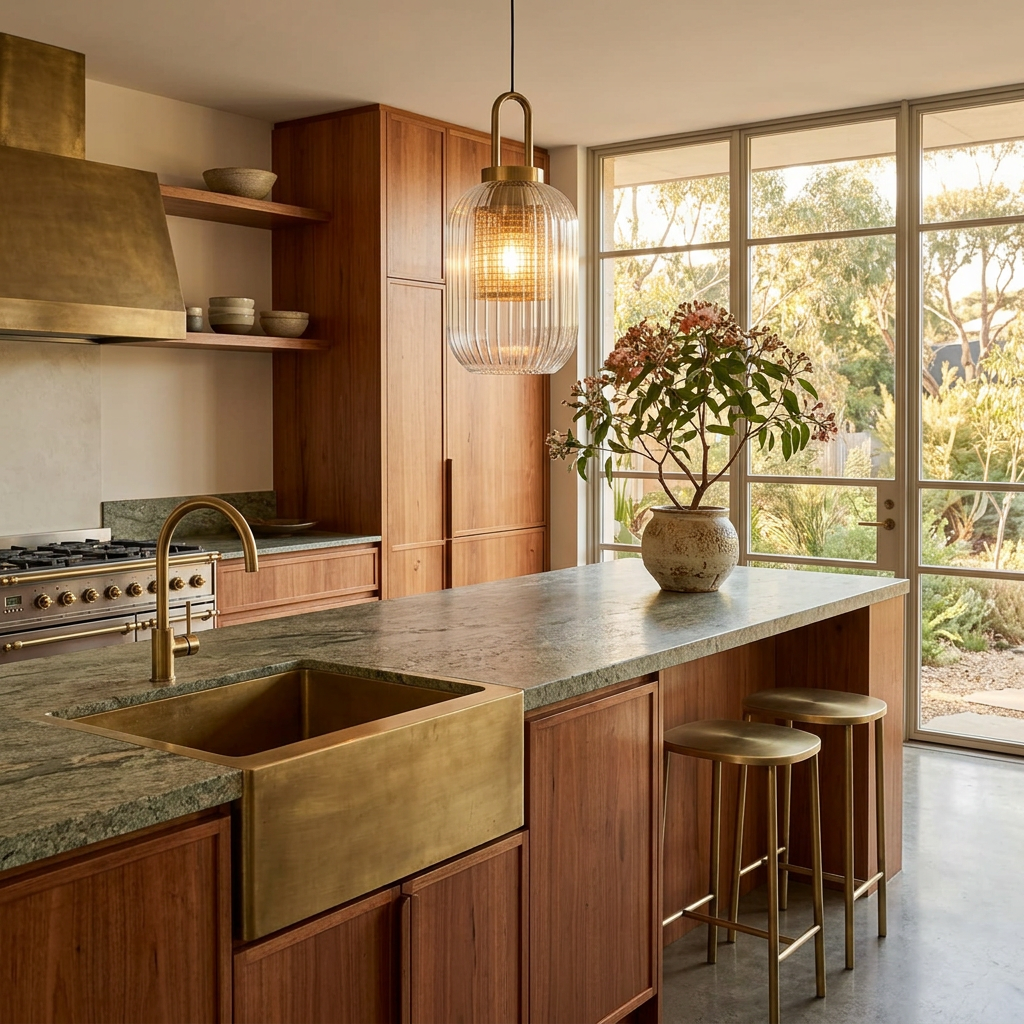 Elara Haus High-Quality Grooved Glass & Gold Hanging Light