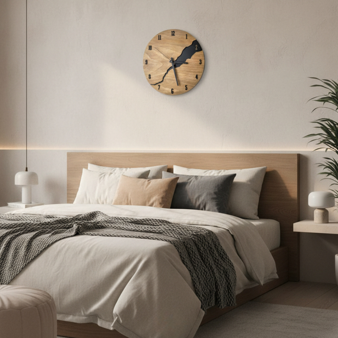 Elara Haus High-Quality Natural Timber Wall Clock - Modern Minimalist Art