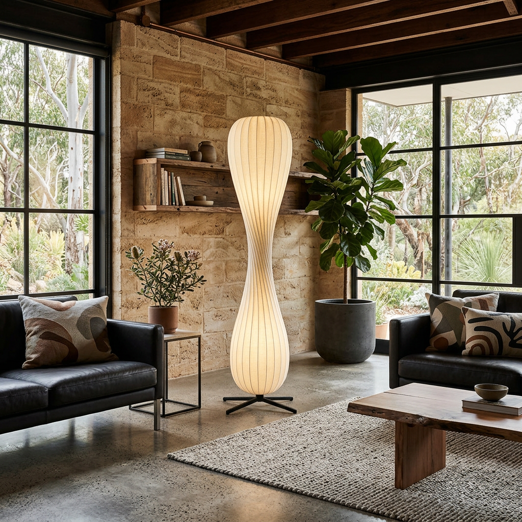 Elara Haus High-Quality Silk-Effect Standing Light – Architectural Cocoon Art