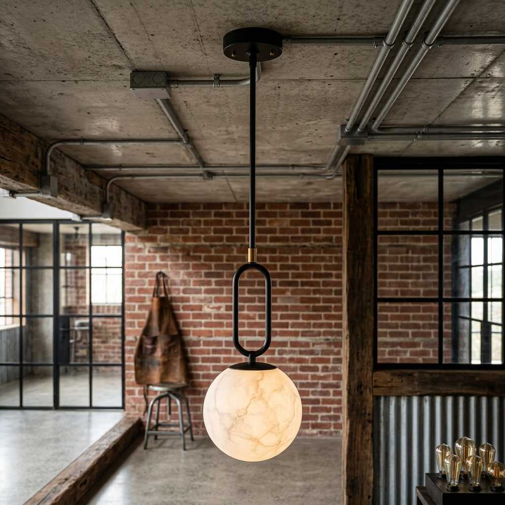 Elara Haus High-Quality Stone & Brass Light – Architectural Alabaster Sphere
