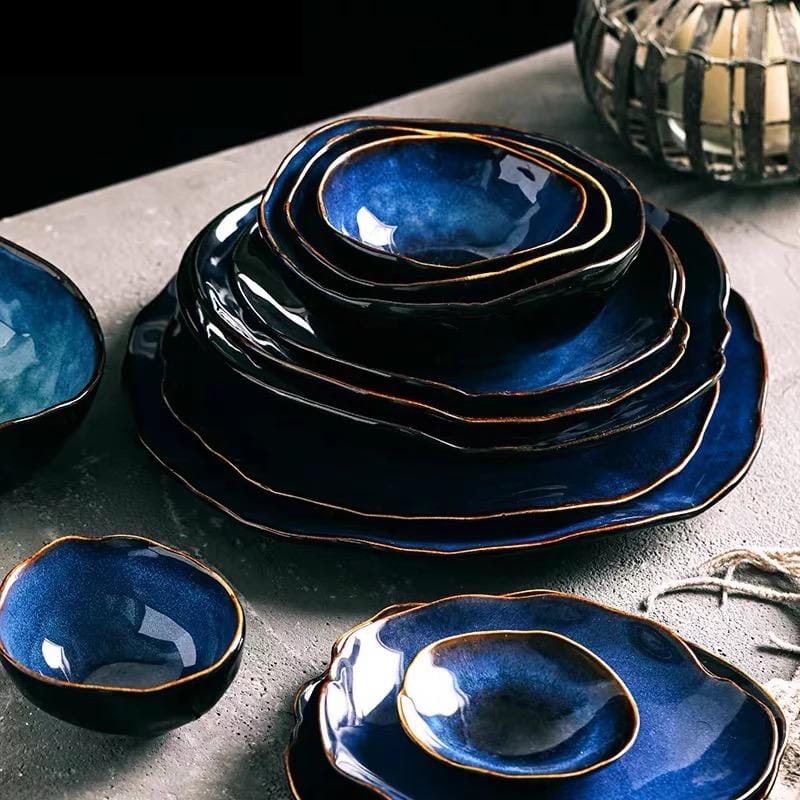 Blue Colour Ceramics Irregular Shape Dinner Sets 1