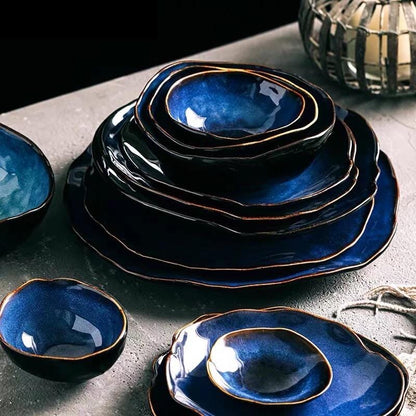 Blue Colour Ceramics Irregular Shape Dinner Sets 1