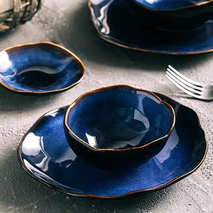 Blue Colour Ceramics Irregular Shape Dinner Sets 2