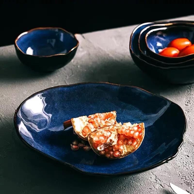 Blue Colour Ceramics Irregular Shape Dinner Sets 3