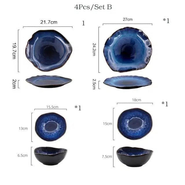 Blue Colour Ceramics Irregular Shape Dinner Sets 5