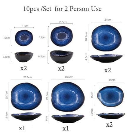 Blue Colour Ceramics Irregular Shape Dinner Sets 6