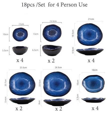 Blue Colour Ceramics Irregular Shape Dinner Sets 7