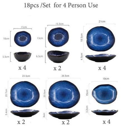 Blue Colour Ceramics Irregular Shape Dinner Sets 7