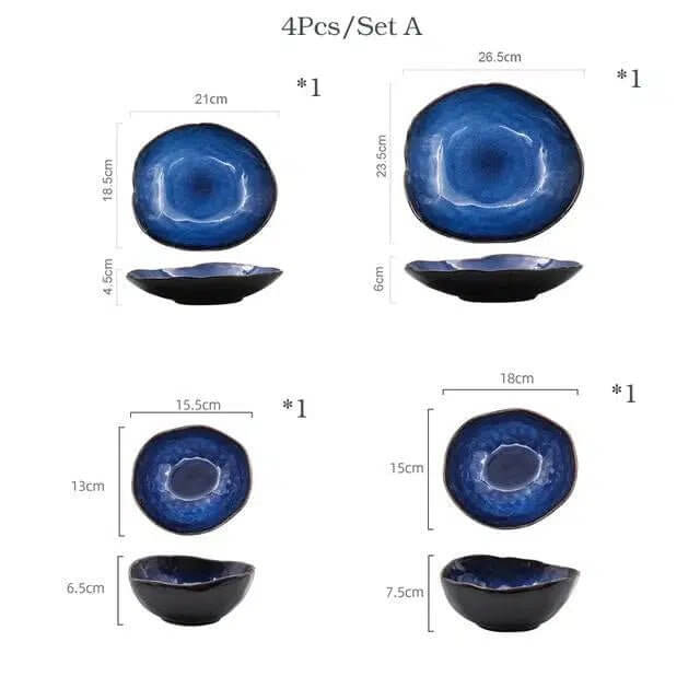Blue Colour Ceramics Irregular Shape Dinner Sets 0