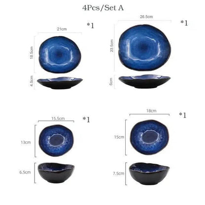 Blue Colour Ceramics Irregular Shape Dinner Sets 0