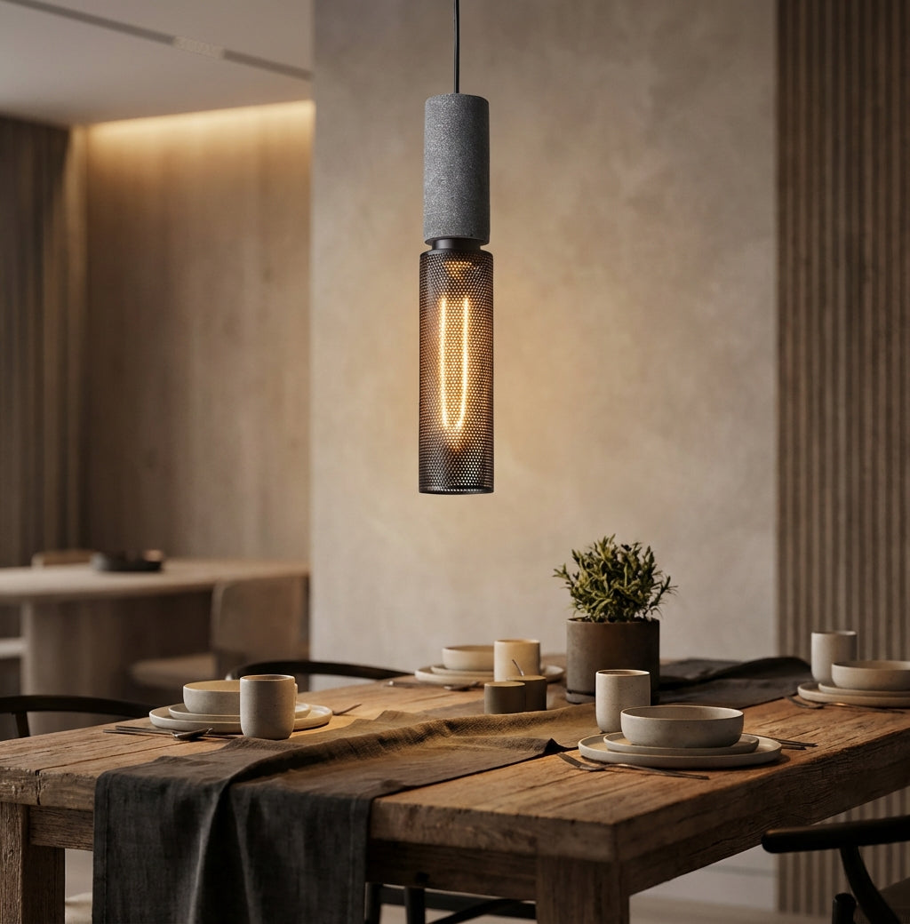 Elara Haus Industrial Concrete Pendant - Modern Cement Hanging Light