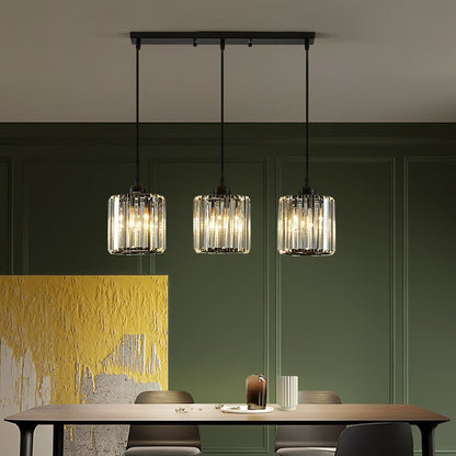 Vina Modern Cluster Cylinder Glass Pendant Light, Black/Gold 6