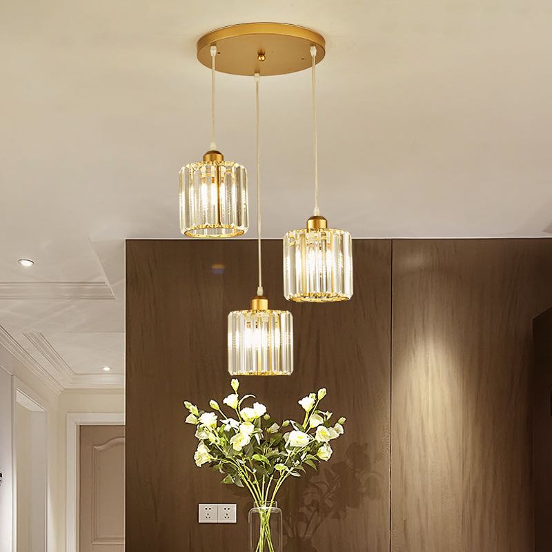Vina Modern Cluster Cylinder Glass Pendant Light, Black/Gold 7