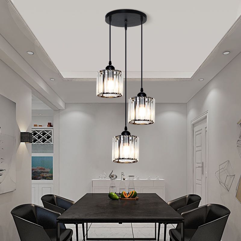 Vina Modern Cluster Cylinder Glass Pendant Light, Black/Gold 8