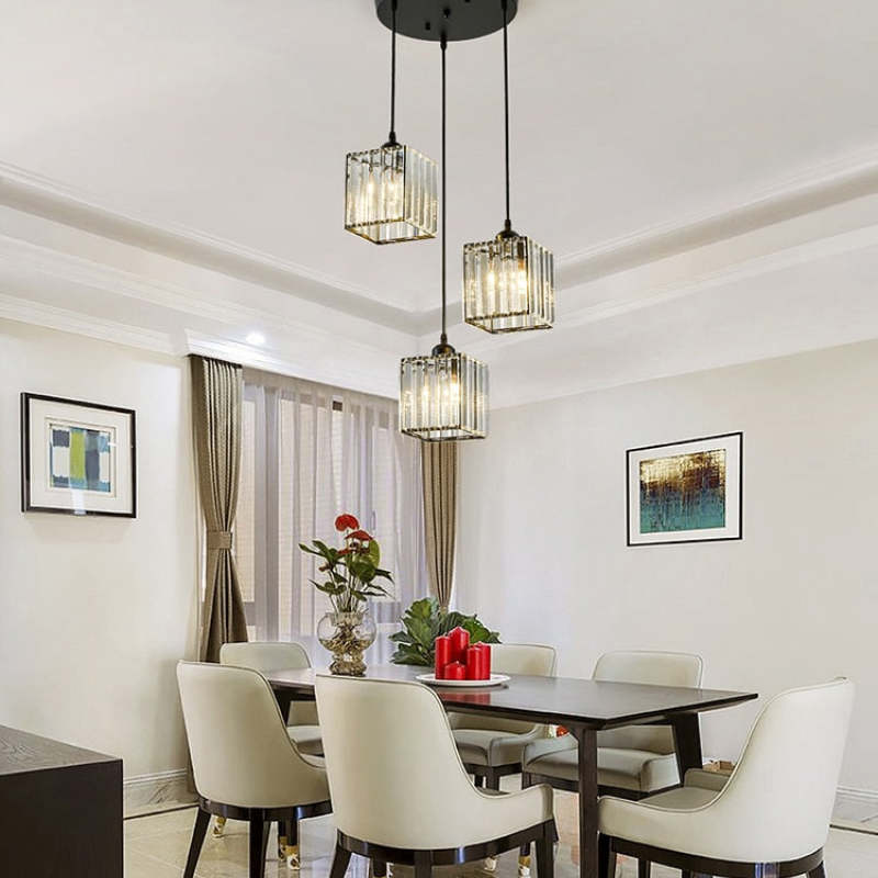 Vina Modern Cluster Cylinder Glass Pendant Light, Black/Gold 10