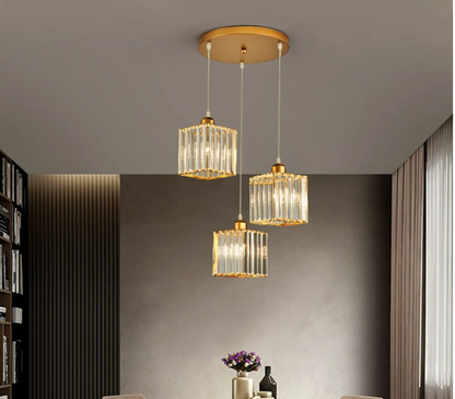 Vina Modern Cluster Cylinder Glass Pendant Light, Black/Gold 12