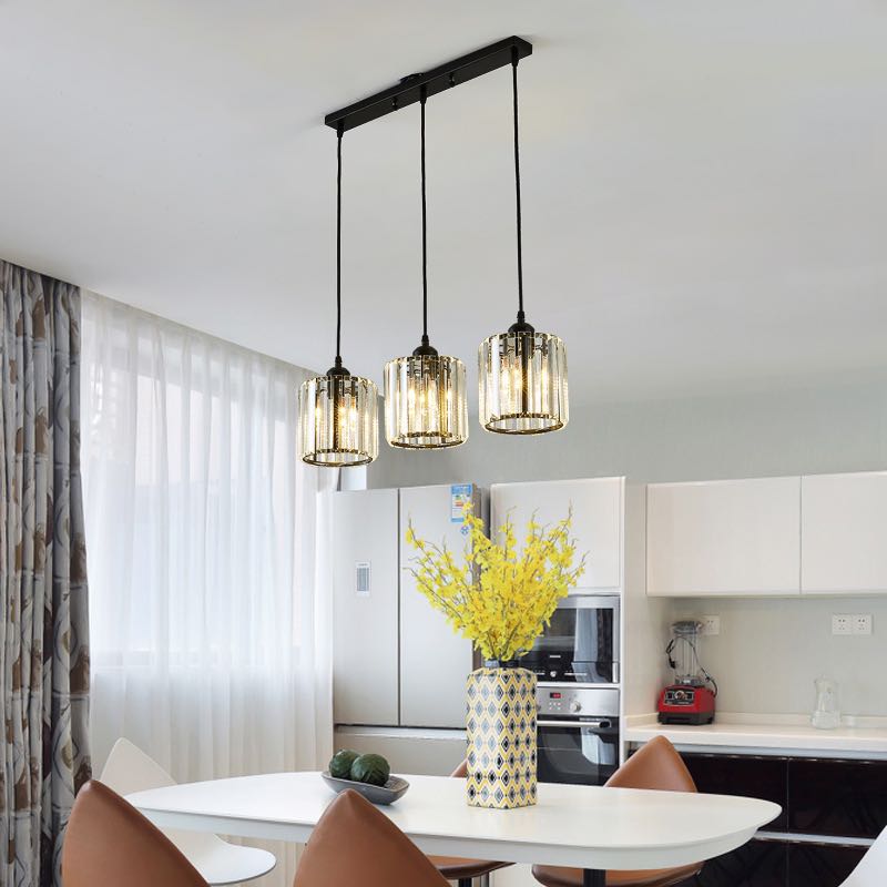 Vina Modern Cluster Cylinder Glass Pendant Light, Black/Gold 15