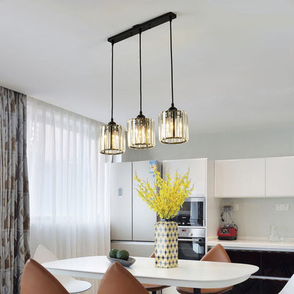 Vina Modern Cluster Cylinder Glass Pendant Light, Black/Gold 15