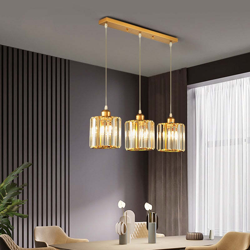 Vina Modern Cluster Cylinder Glass Pendant Light, Black/Gold 2