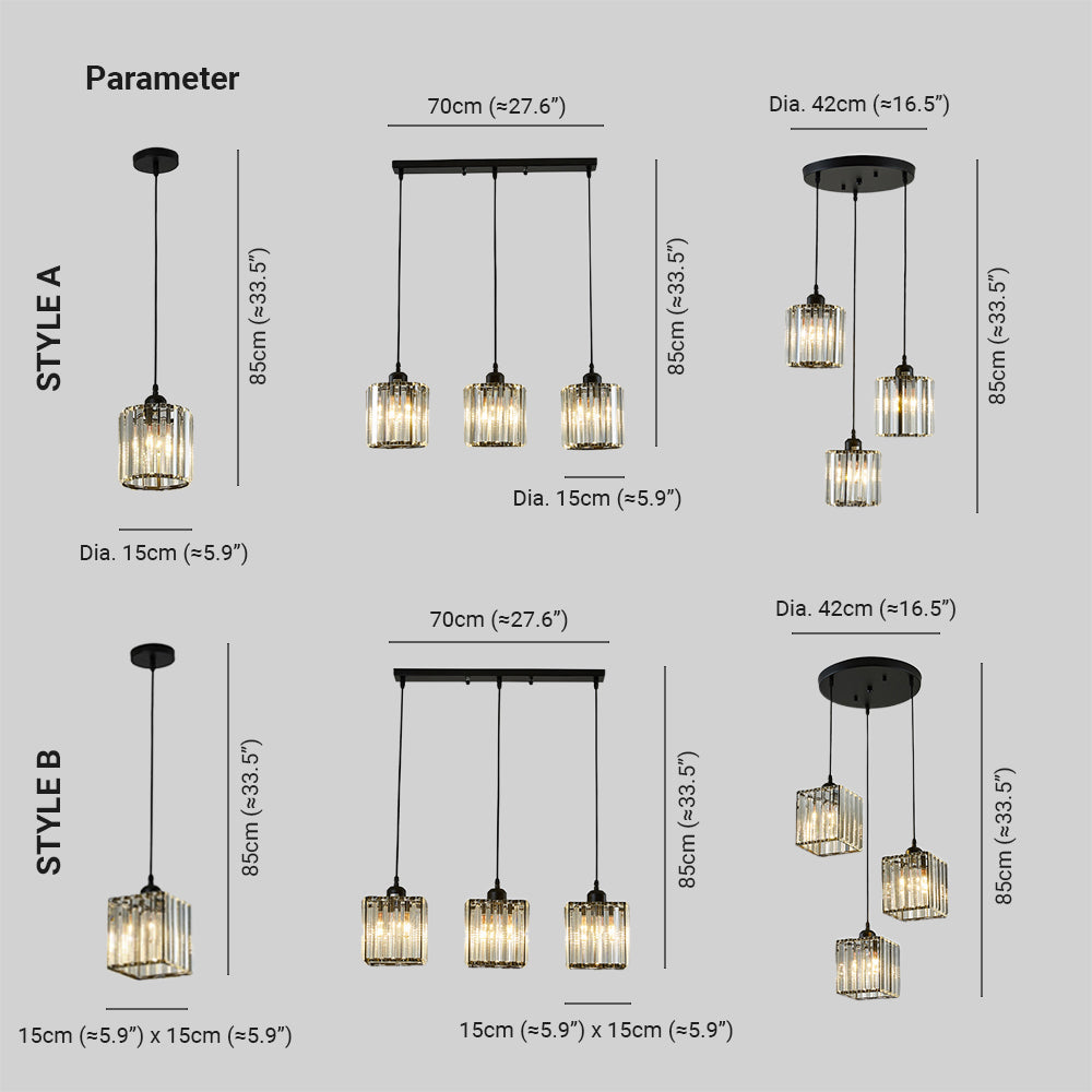 Vina Modern Cluster Cylinder Glass Pendant Light, Black/Gold 3