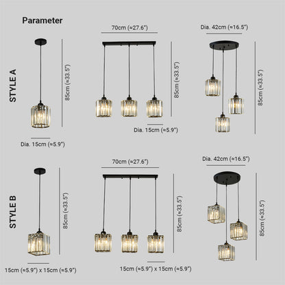 Vina Modern Cluster Cylinder Glass Pendant Light, Black/Gold 3