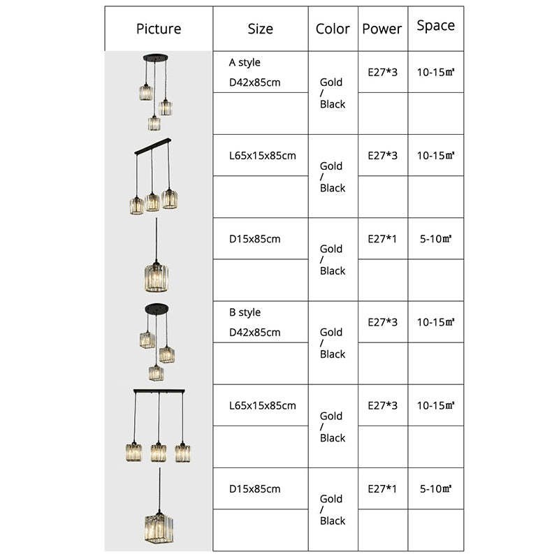 Vina Modern Cluster Cylinder Glass Pendant Light, Black/Gold 5