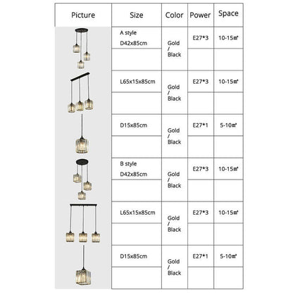 Vina Modern Cluster Cylinder Glass Pendant Light, Black/Gold 5