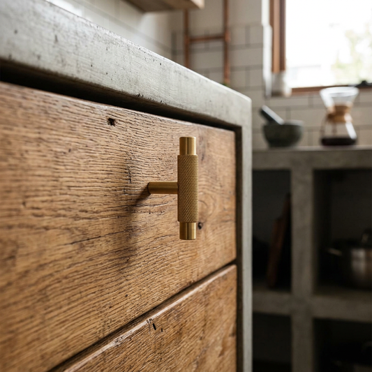 Elara Haus Industrial Knurled Brass Drawer Handle