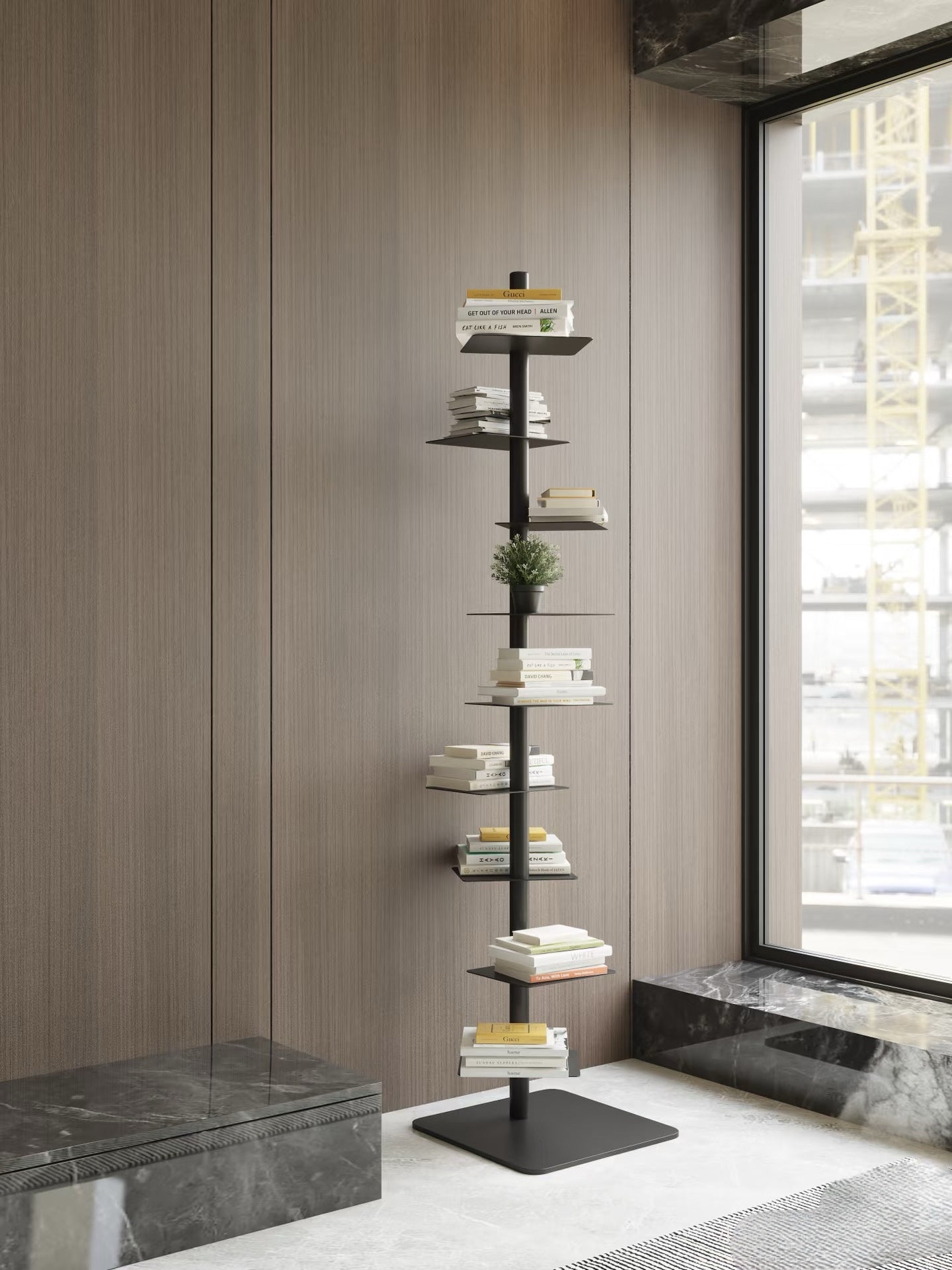 Modern Metal Vertical Shelf – Plant Stand, Bookshelf, Display Shelf Minimalist Metal Tree Book Tower 5