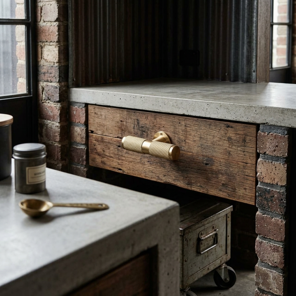 Elara Haus Industrial Style Knurled Brass Kitchen Drawer Handle