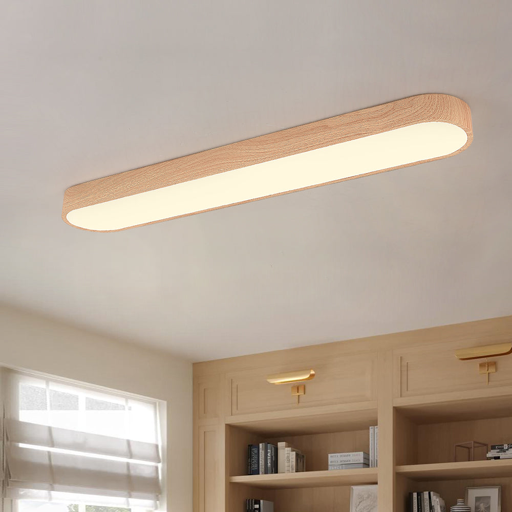 Nordic 1-Light Oval Shape Led Ceiling Flush Mount With Wood Accent 0