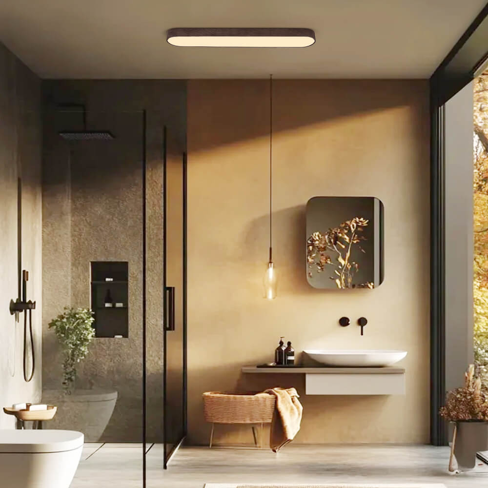 Nordic 1-Light Oval Shape Led Ceiling Flush Mount With Wood Accent 3