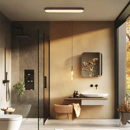 Nordic 1-Light Oval Shape Led Ceiling Flush Mount With Wood Accent 3