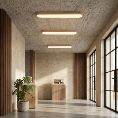 Elara Haus Japandi Natural Oak Oval LED Flush Mount