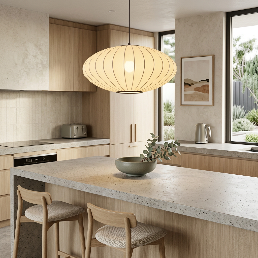 Elara Haus Japandi Ribbed Silk-Style Pendant Light with Oval Shade