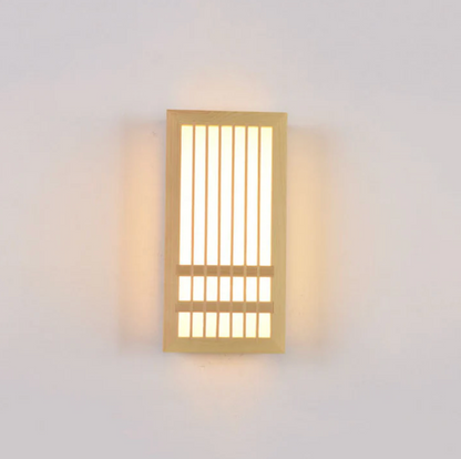 Wooden LED wall sconce – Japandi-style lamp with a decorative panel 0